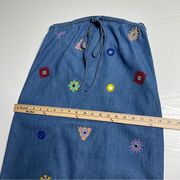 Zara Chambray Embroidered Midi Dress Women Small Halter Neck - Picture 6 of 15